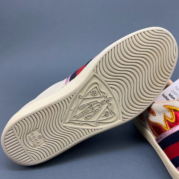GUCCI Web Ace Fire sneaker beige leather phyton heel 7 G or 7.5 US 41 EUR 440724 - Picture 10 of 14